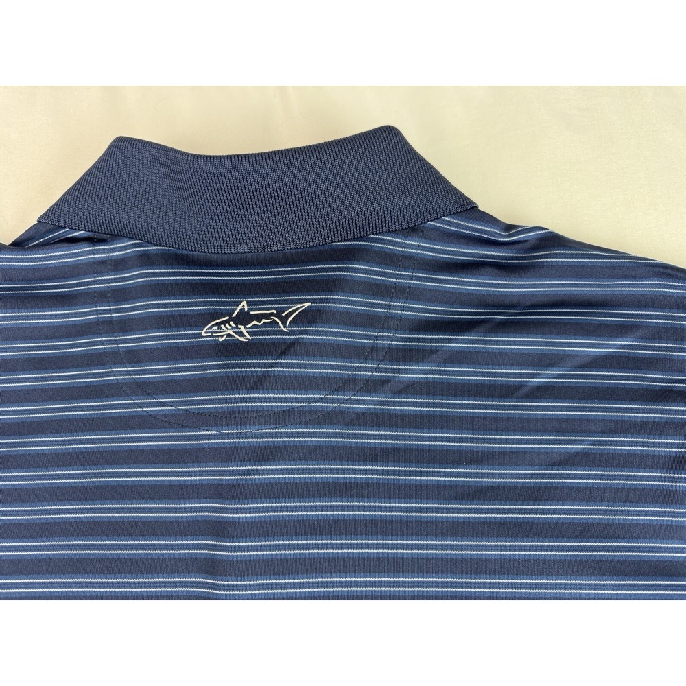 Greg Norman Fox Hollow Golf Club Polo Shirt ~ Blue White Striped ~ Adult L Mens - Picture 3 of 6